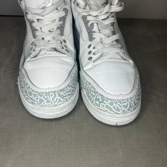 Nike Air Jordan 3 Retro Pure Money Triple White Elephant Print Sneakers - Picture 6 of 10